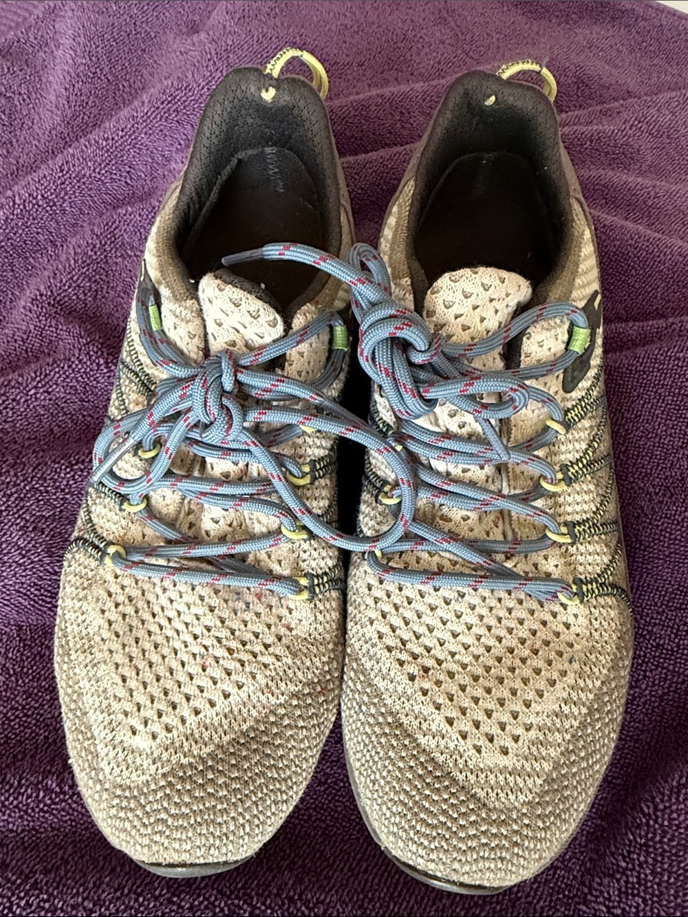 Merrell Beige Knit Athletic Sneakers with Blue Accent Laces